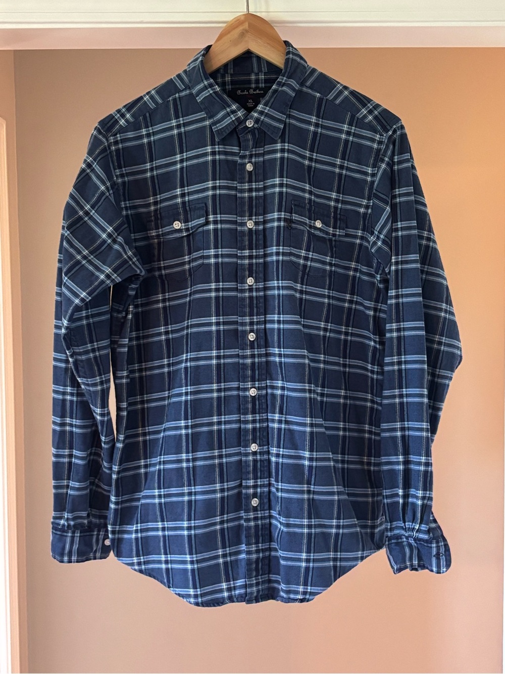 Brooks Brothers Navy and Light Blue Plaid Button-Down Shirt